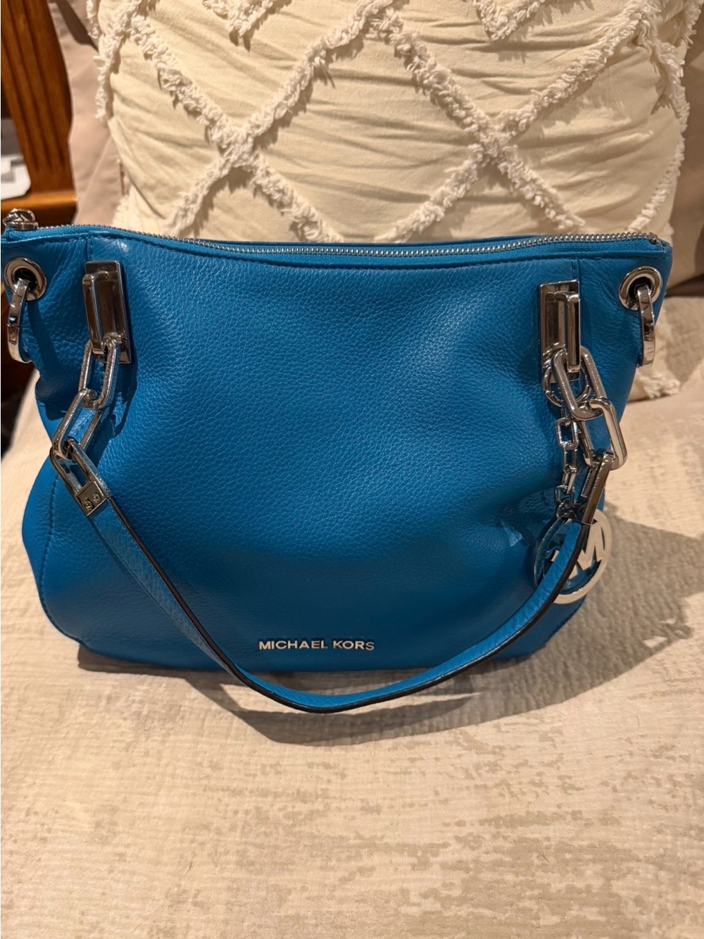 Michael Kors Turquoise Leather Shoulder Bag with Silver Hardware